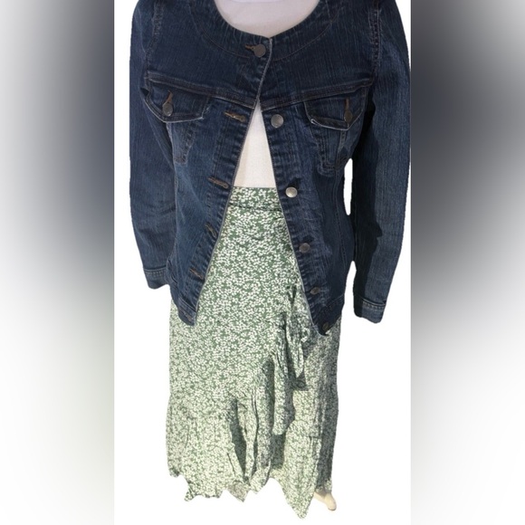Lulus NWT Summer Romance Sage Green Floral Print Wrap Skirt Hi Lo Ruffled Hem M - Picture 7 of 12